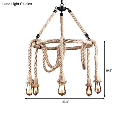 Industrial Beige Rope Chandelier - Exposed Bulbs, 6/8 Lights - Ideal for Dining Room