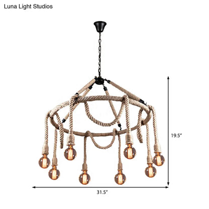 Industrial Beige Rope Chandelier - Exposed Bulbs, 6/8 Lights - Ideal for Dining Room
