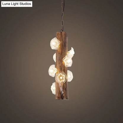 Industrial Beige Wood Chandelier - 8 Heads; Flared Restaurant Suspension Lamp