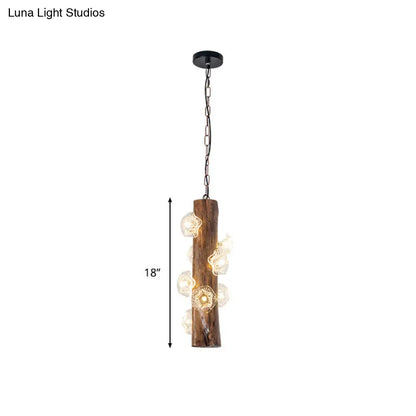 Industrial Beige Wood Chandelier - 8 Heads; Flared Restaurant Suspension Lamp