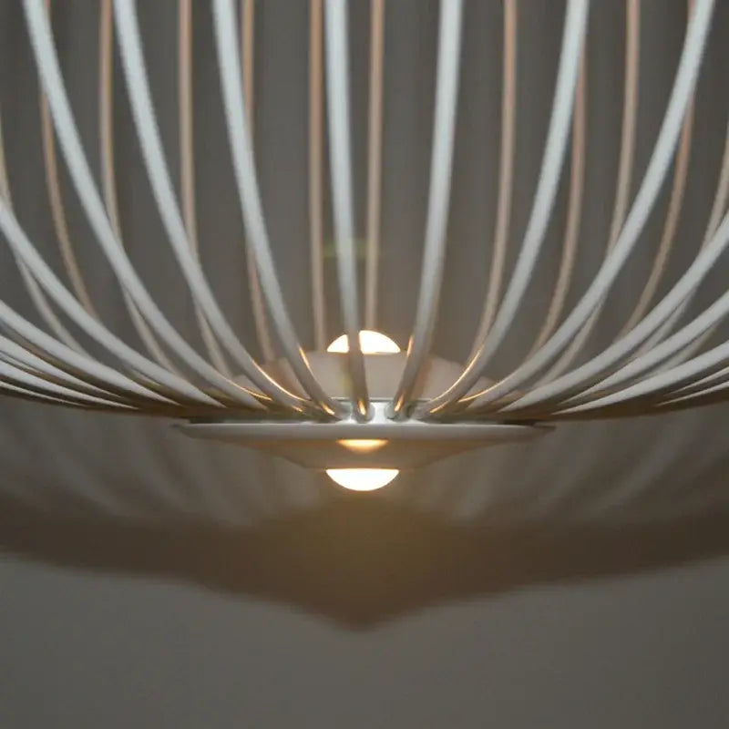 White wireframe industrial birdcage iron table lamp with modern radial design for dining room decorbites industrial birdcage