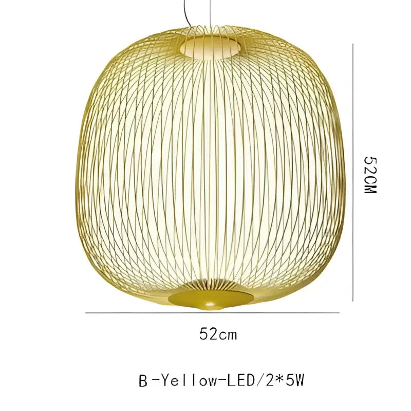 Golden wireframe decorbites industrial birdcage iron pendant light with spherical woven design and led lighting