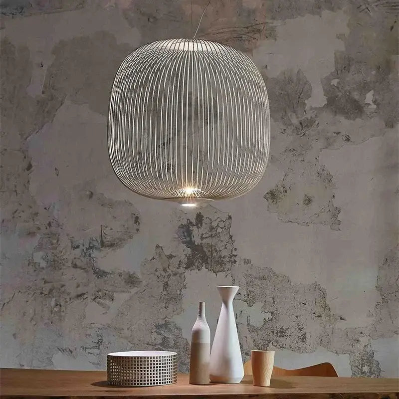 A spherical woven metallic decorbites industrial birdcage iron pendant light for dining room illumination