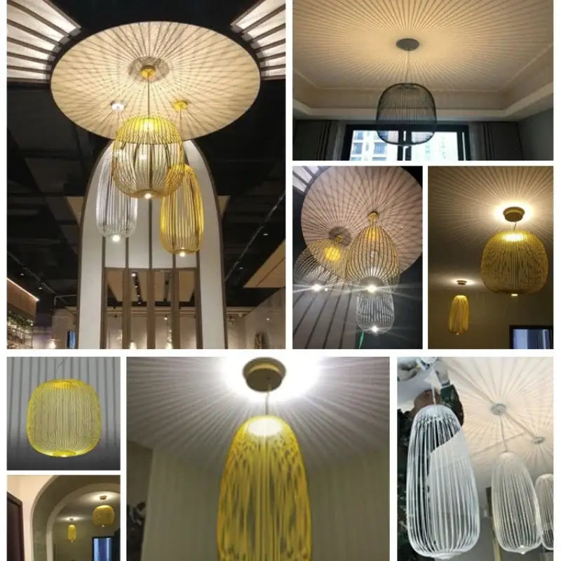 Yellow and white woven pendant lights with modern radial design for decorbites industrial birdcage iron table lamp white amber dining room led