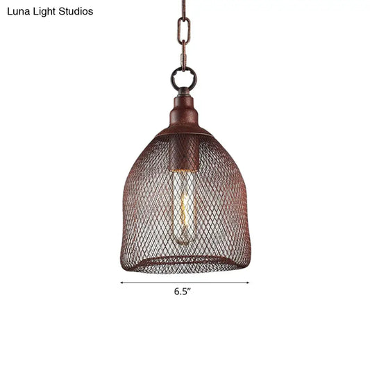 Industrial Birdcage Pendant Light Fixture - Rustic Metal Hanging Lamp with One Bulb for Dining Room - 6.5"/10" Width