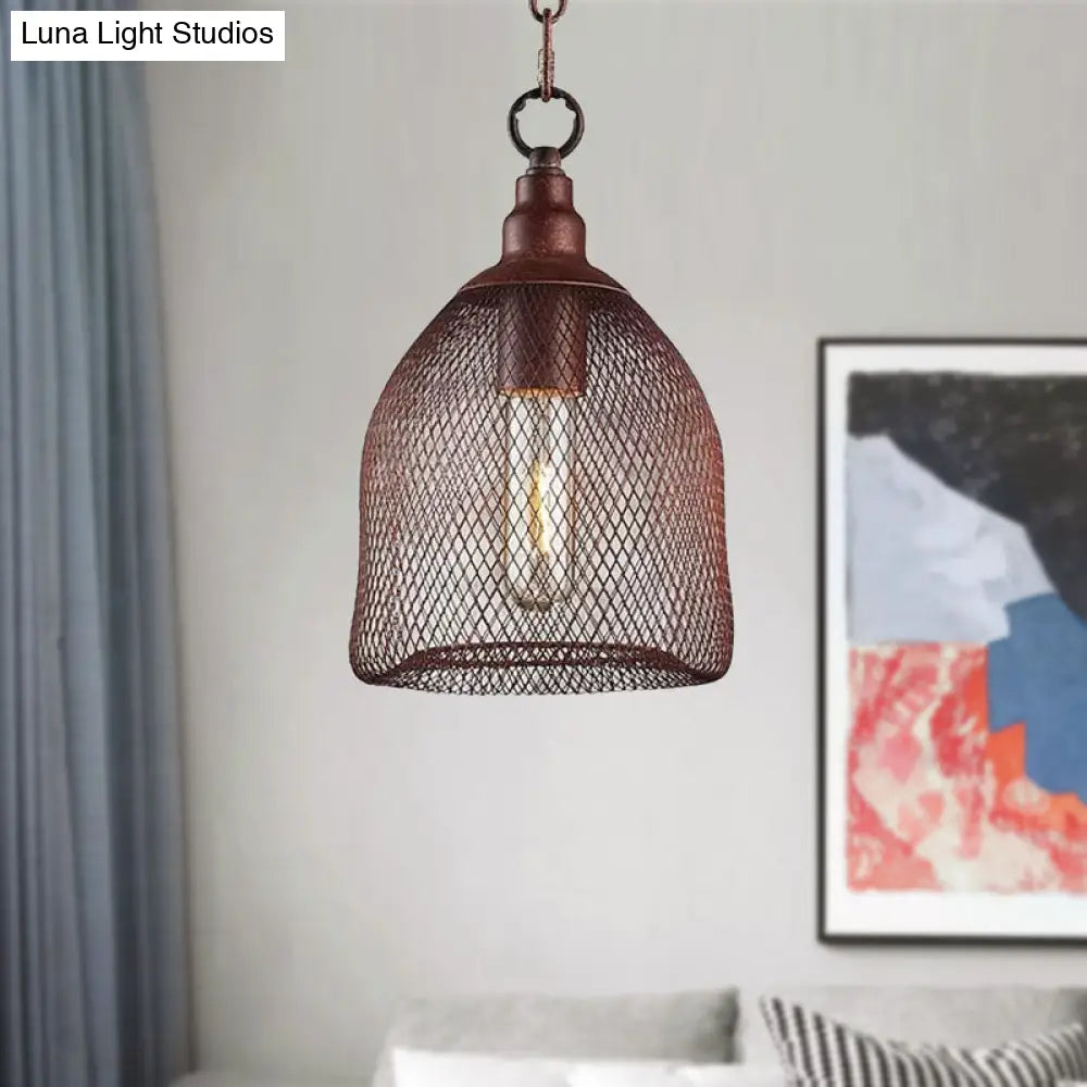 Industrial Birdcage Pendant Light Fixture - Rustic Metal Hanging Lamp with One Bulb for Dining Room - 6.5"/10" Width