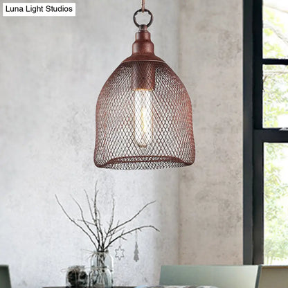 Industrial Birdcage Pendant Light Fixture - Rustic Metal Hanging Lamp with One Bulb for Dining Room - 6.5"/10" Width