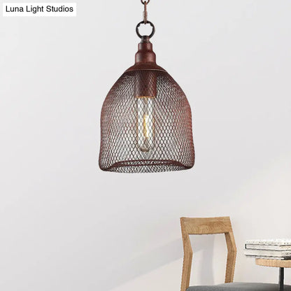 Industrial Birdcage Pendant Light Fixture - Rustic Metal Hanging Lamp with One Bulb for Dining Room - 6.5"/10" Width