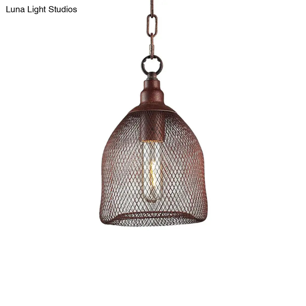 Industrial Birdcage Pendant Light Fixture - Rustic Metal Hanging Lamp with One Bulb for Dining Room - 6.5"/10" Width