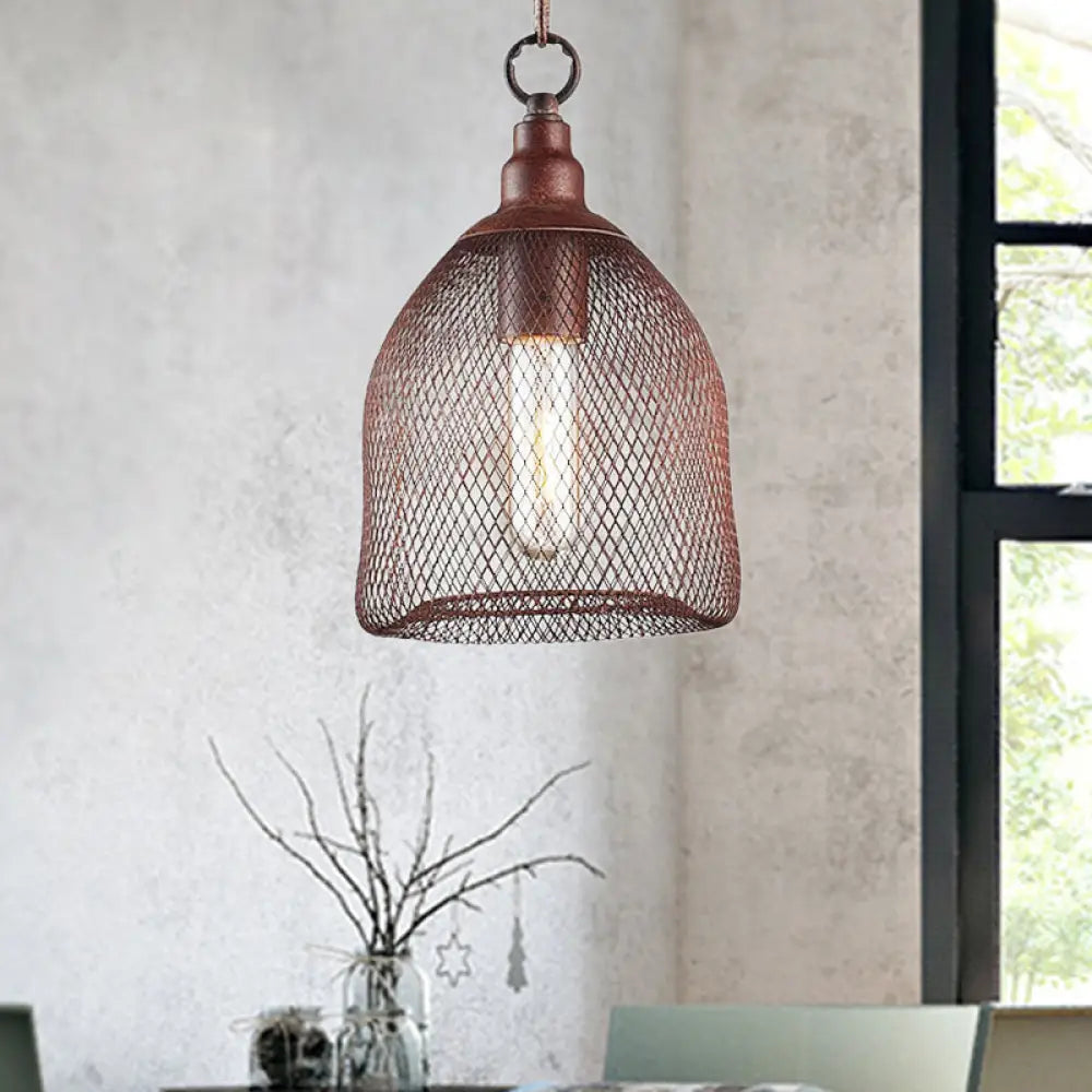 Industrial Birdcage Pendant Light Fixture - Rustic Metal Hanging Lamp with One Bulb for Dining Room - 6.5"/10" Width