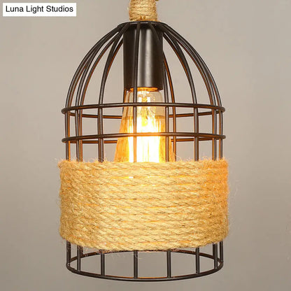 Industrial Birdcage Pendant Lighting with Natural Rope - 3/5 Bulbs, Black - Ideal for Restaurants and Lofts"

Note: The revised title has been shortened while still incorporating relevant keywords for SEO optimization.