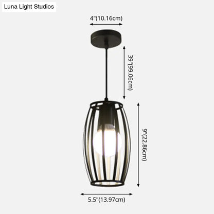 Industrial Bistro Cage Pendant Lamp - Black Barrel Shape, Hanging Lighting, Suspension Design