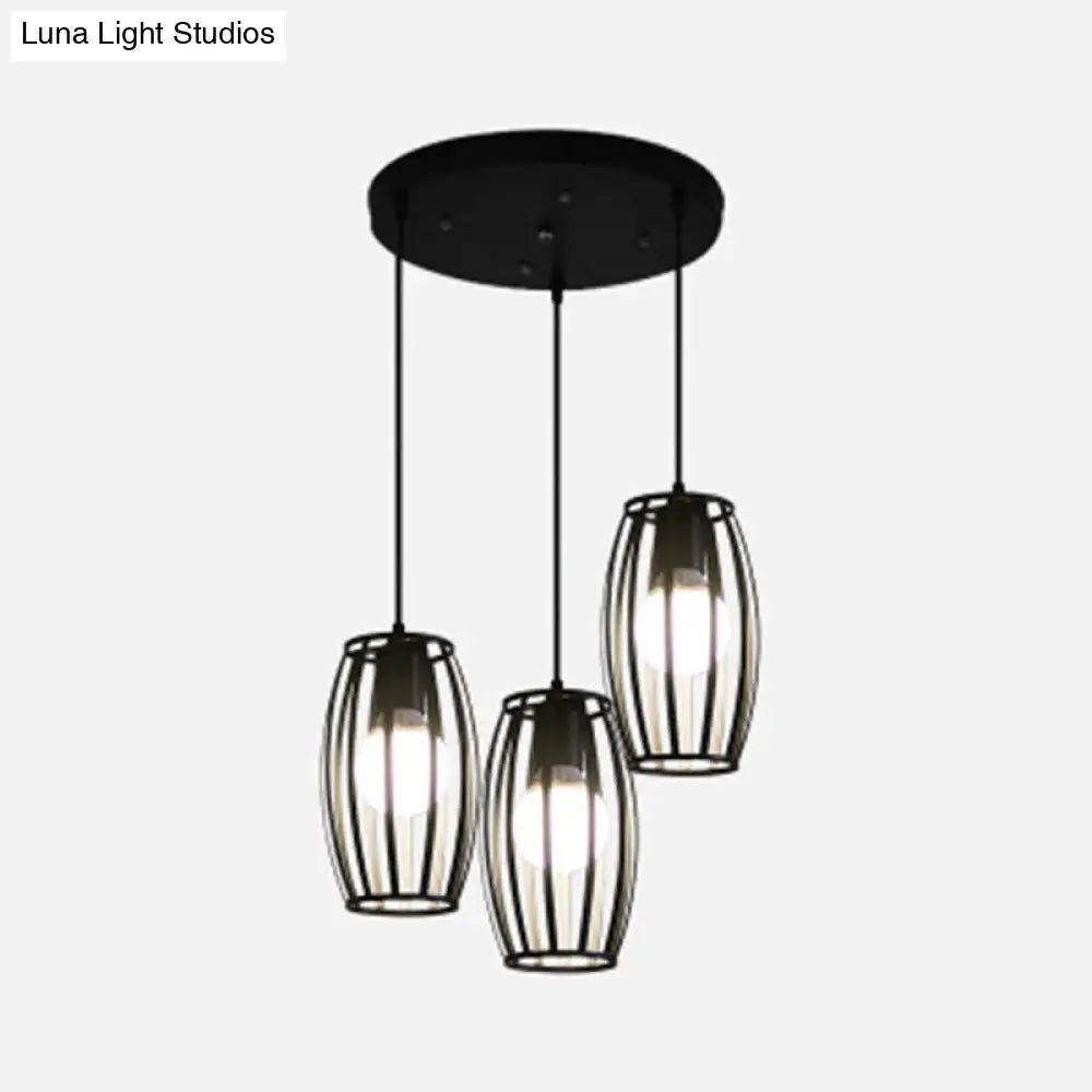 Industrial Bistro Cage Pendant Lamp - Black Barrel Shape, Hanging Lighting, Suspension Design