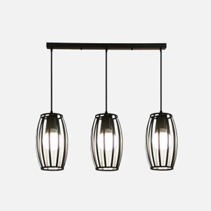 Industrial Bistro Cage Pendant Lamp - Black Barrel Shape, Hanging Lighting, Suspension Design