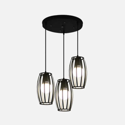 Industrial Bistro Cage Pendant Lamp - Black Barrel Shape, Hanging Lighting, Suspension Design