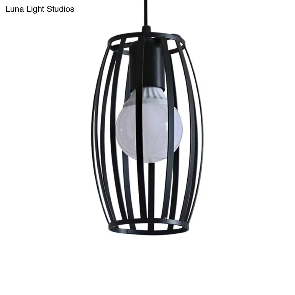 Industrial Bistro Cage Pendant Lamp - Black Barrel Shape, Hanging Lighting, Suspension Design