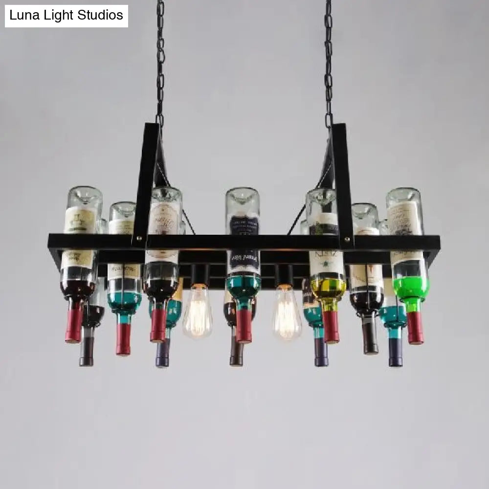Industrial Black 2-Light Chandelier with Clear Glass Shades - Multi-color Wine Bottle Bistro Pendant Light