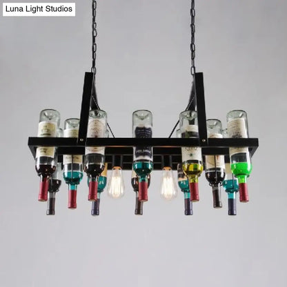 Industrial Black 2-Light Chandelier with Clear Glass Shades - Multi-color Wine Bottle Bistro Pendant Light