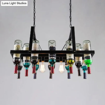 Industrial Black 2-Light Chandelier with Clear Glass Shades - Multi-color Wine Bottle Bistro Pendant Light