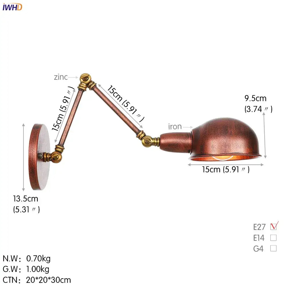 Copper-finished wall sconce with adjustable articulated arms and dome shade ideal for decorbites loft antique style