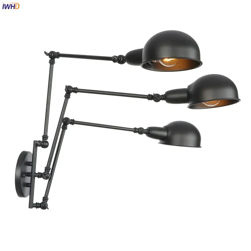 Industrial black 3 head adjustable wall sconce with matte finish and dome shades for decorbites loft antique edison lighting