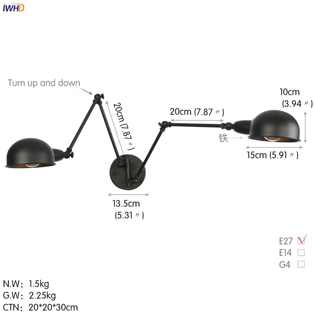 Industrial black 3 head adjustable wall sconce with matte finish and dome shades for decorbites loft antique edison decor