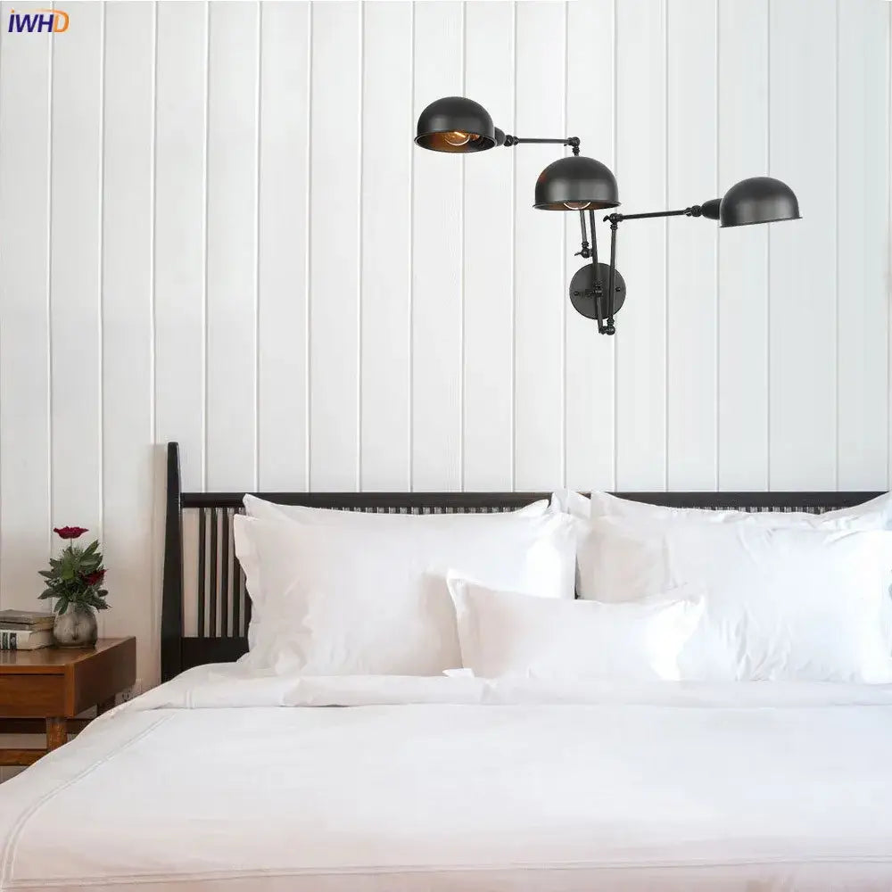 Industrial black 3 head adjustable wall sconce with dome lamps ideal for loft antique edison style bedroom decorbites lighting