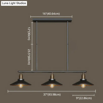 DecorBites™ Industrial Black 3-Light Metal Island Pendant with Cone Shade - Perfect for Restaurant Lighting