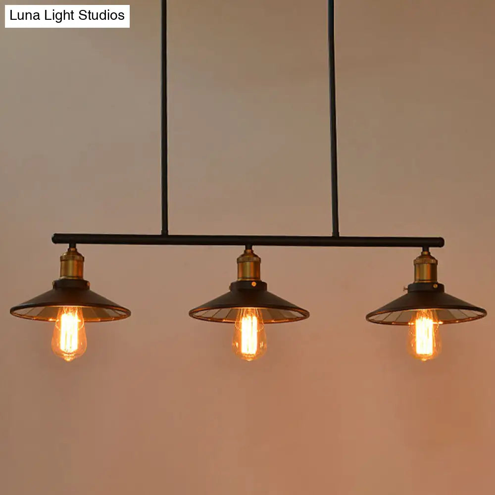 DecorBites™ Industrial Black 3-Light Metal Island Pendant with Cone Shade - Perfect for Restaurant Lighting