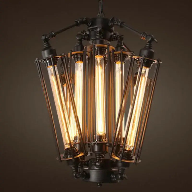 Industrial black 8-head hanging pendant lamp with edison bulbs metal decorbites industrial pendant lamp for dining room