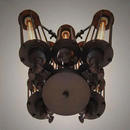 Industrial black 8-head hanging pendant lamp with exposed Edison bulbs in dark metal for dining room decorbites industrial
