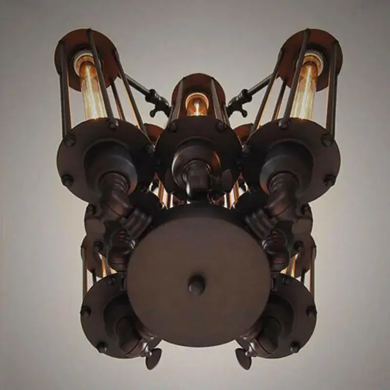 Industrial black 8-head hanging pendant lamp with exposed Edison bulbs in dark metal for dining room decorbites industrial