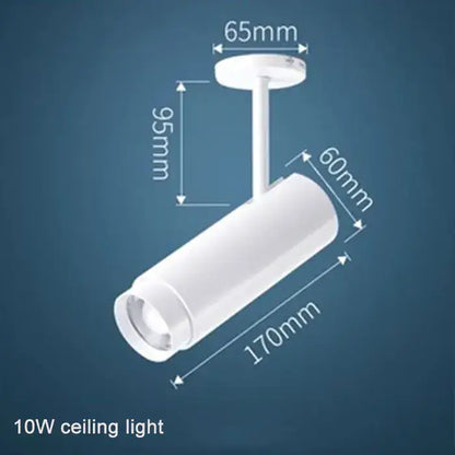 White cylindrical 10w ceiling track spotlight with adjustable focus and precise markings for decorbites adjustable focus use