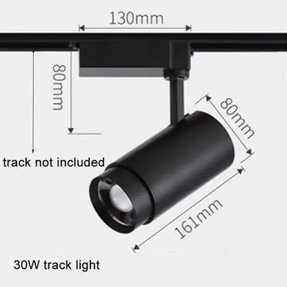 Black cylindrical 30w track spotlights with matte finish and adjustable focus by decorbites for living room decor