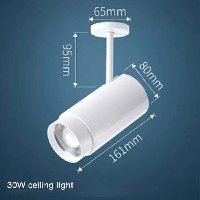 White cylindrical 30w ceiling track spotlight with adjustable focus and precise mounting for modern living room decorbites lighting