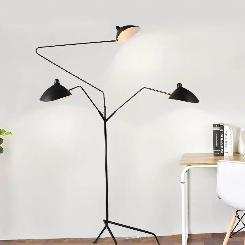 Black metal floor lamp with three adjustable spider arms and dome-shaped shades for living room decorbites adjustable spider arm