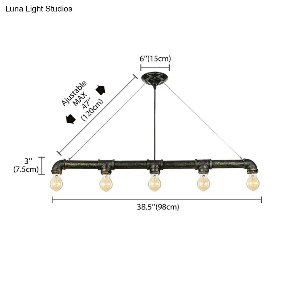 DecorBites industrial metal pendant ceiling light with five exposed edison bulbs in antique brass for living room island