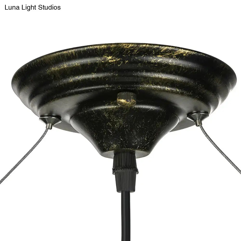 Antique brass DecorBites industrial metal pendant ceiling light with aged patina and three wire suspensions for living room island