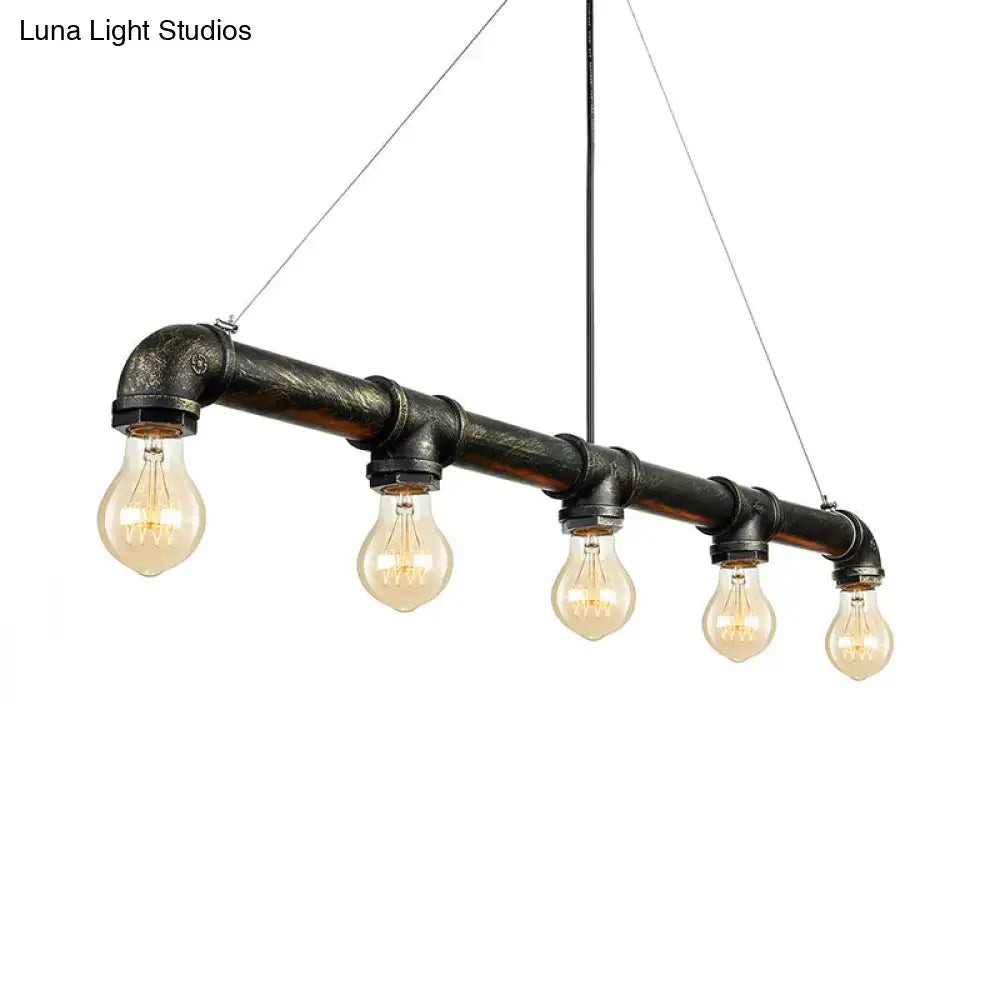Decorbites industrial metal ceiling light with five exposed filament bulbs and antique brass finish for living room island