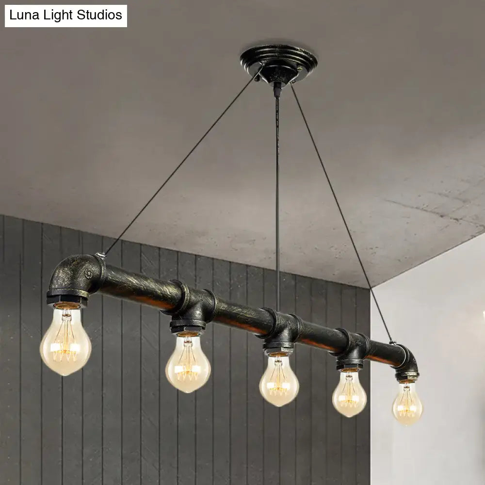 Decorbites industrial metal ceiling light with black pipes antique brass finish and four exposed filament bulbs for living room island