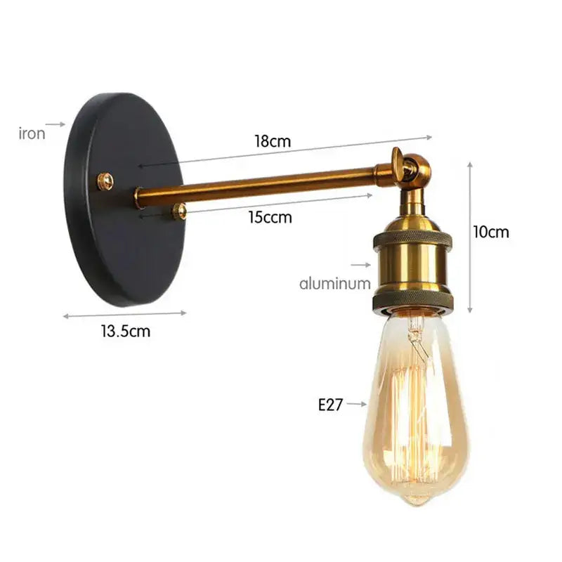 Industrial black and brass wall light with black iron backplate and brass aluminum arm for bedroom decorbites industrial led wall