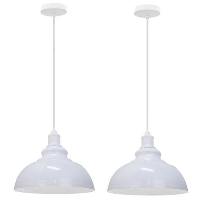 Pair of white industrial loft iron pendant lights with dome-shaped shades for decorbites industrial loft dining room