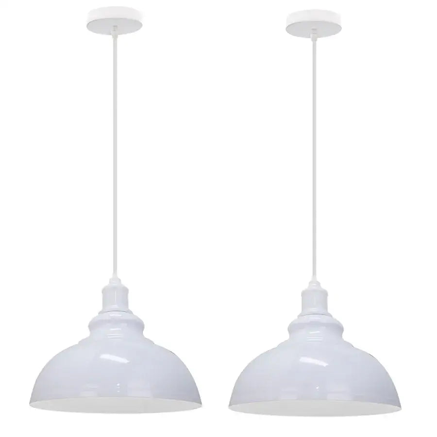 Pair of white industrial loft iron pendant lights with dome-shaped shades for decorbites industrial loft dining room