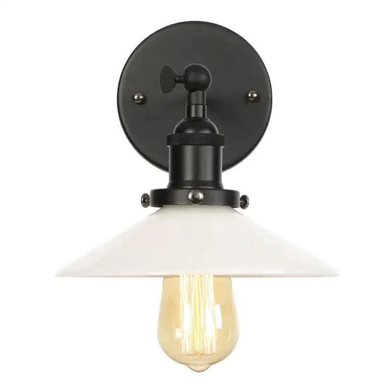 Industrial black metal wall sconce with white ceramic shade and exposed filament bulb decorbites led wall light