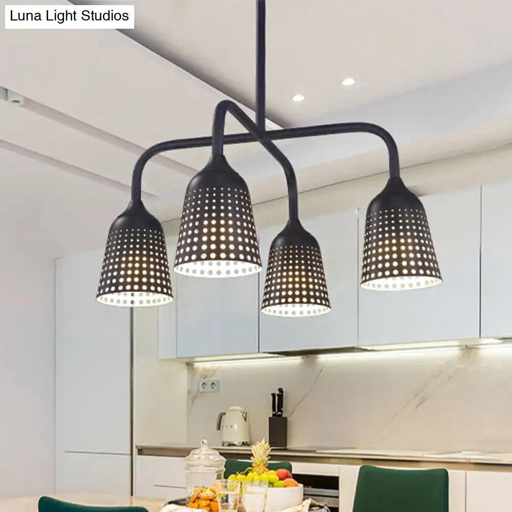Decorbites factory iron black bell pendant light fixture with four perforated shades and bulb base for kitchen island