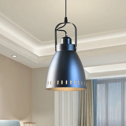 Industrial Black Bell Pendant Light with Handle