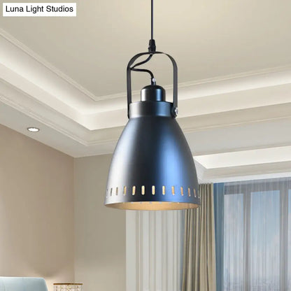 Industrial Black Bell Pendant Light with Handle