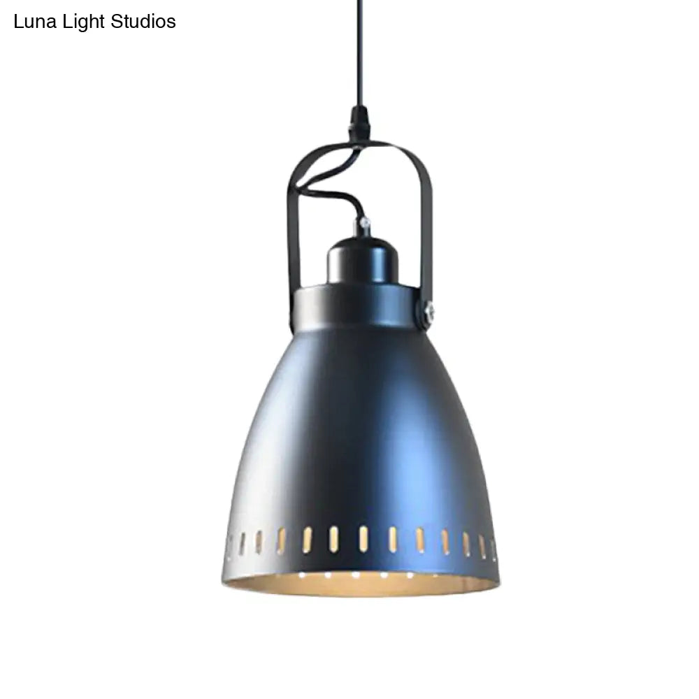 Industrial Black Bell Pendant Light with Handle