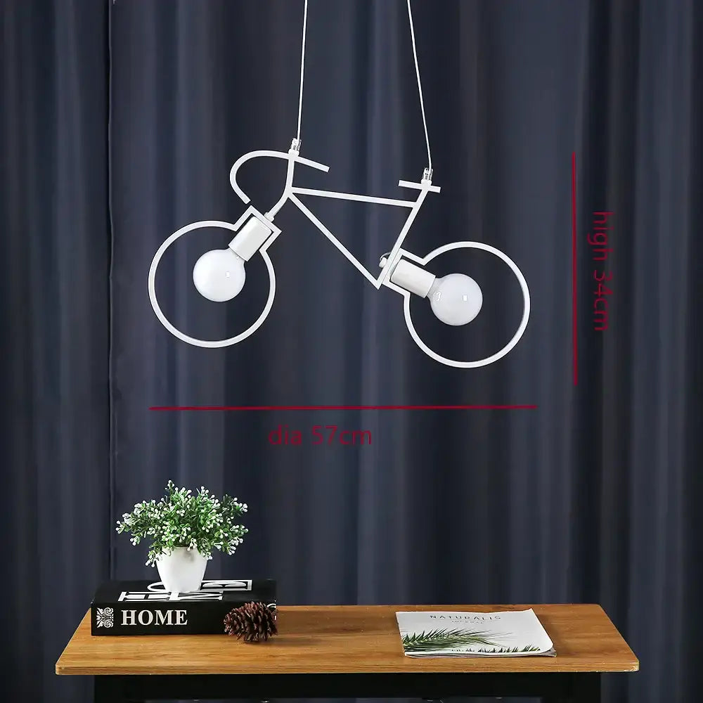 White industrial bicycle pendant light with two exposed bulbs for modern living room decorbites industrial bicycle fixture