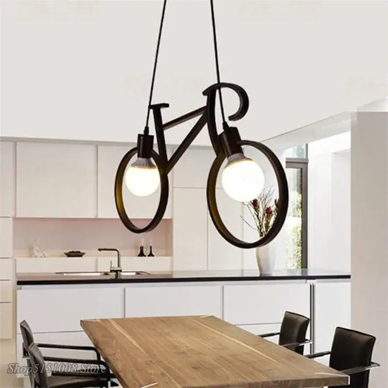 Black metal industrial bicycle pendant light with two exposed bulbs for living room decorbites industrial bicycle fixture